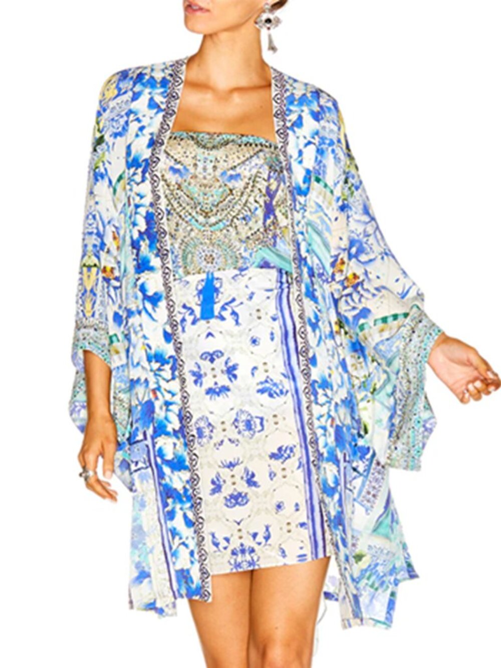 Camilla Porcelain Paradise Silk Kimono Robe Cape Size Small